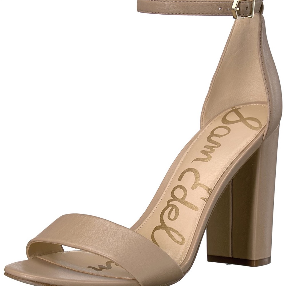4in Block Heel Simple Nude Leather Heels